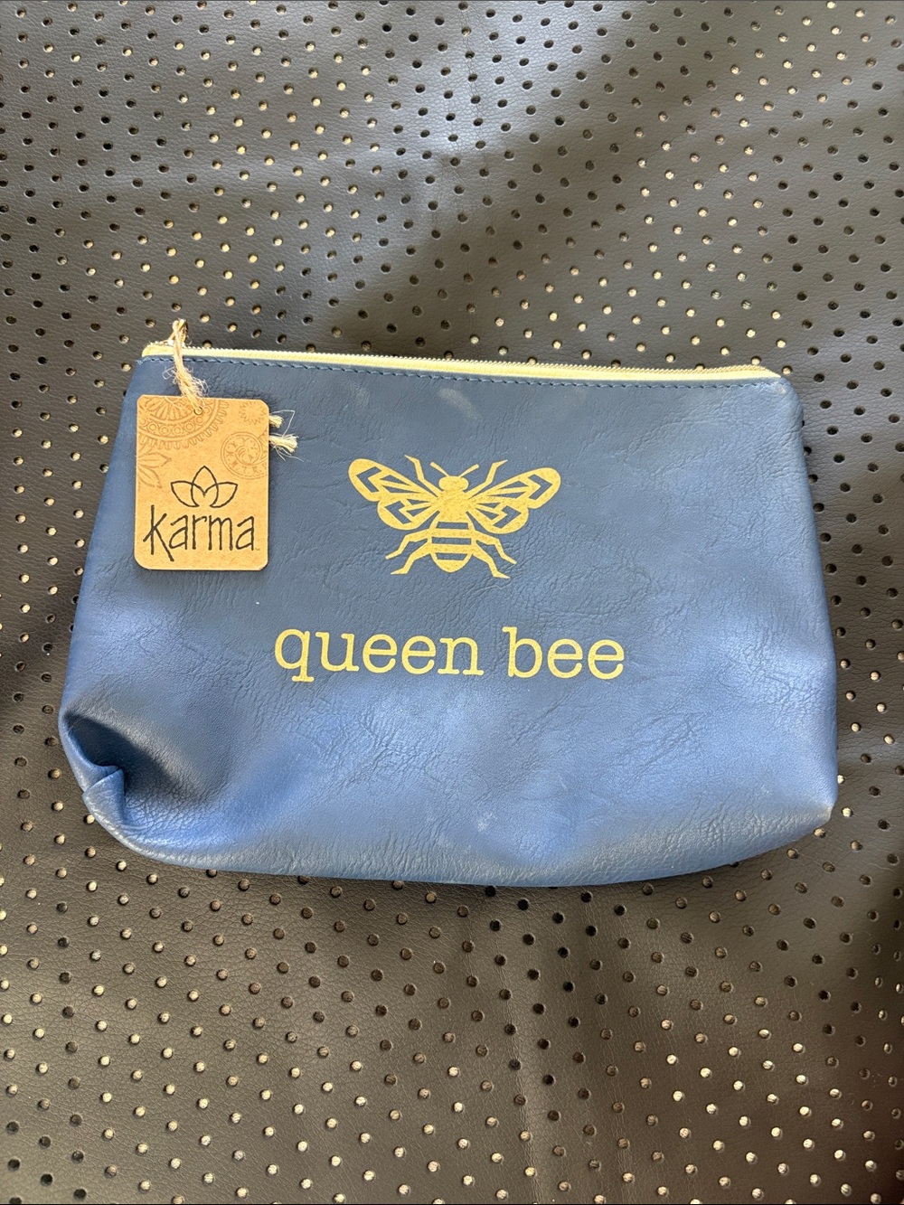 Karma Navy Cosmetic Pouch with Gold Bee Accent